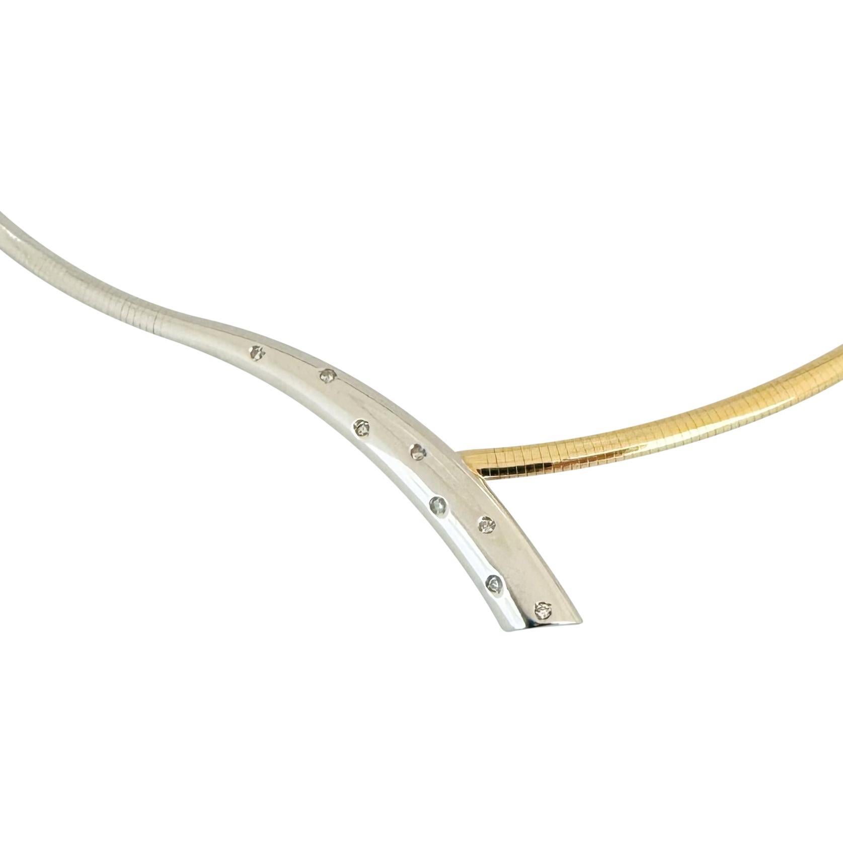 14k Yellow and White Gold 19.5g Diamond Omega Bypass Necklace Italy 16