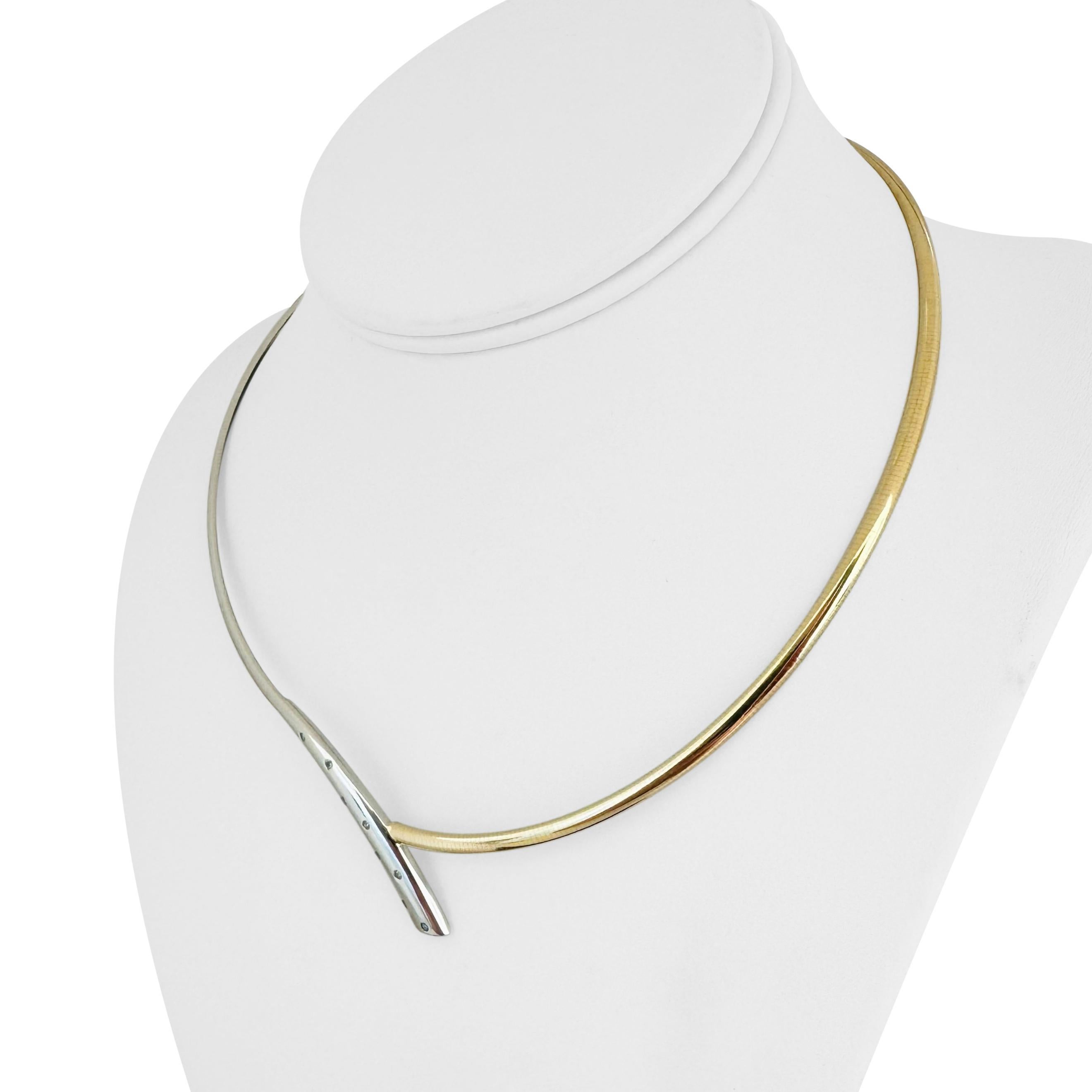 Women's 14k Yellow and White Gold 19.5g Diamond Omega Bypass Necklace Italy 16