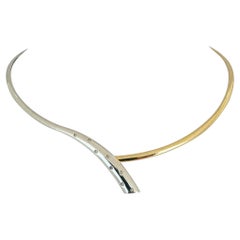 14k Yellow and White Gold 19.5g Diamond Omega Bypass Necklace Italy 16"