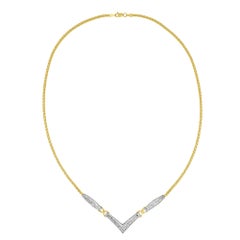 14k Yellow and White Gold Diamond "V" Shape Statement Necklace