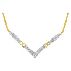 14k Yellow and White Gold Diamond "V" Shape Statement Necklace