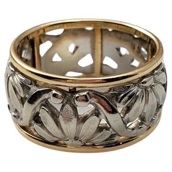 14K Yellow and White Gold 2 Piece Floral Band Ring #16659