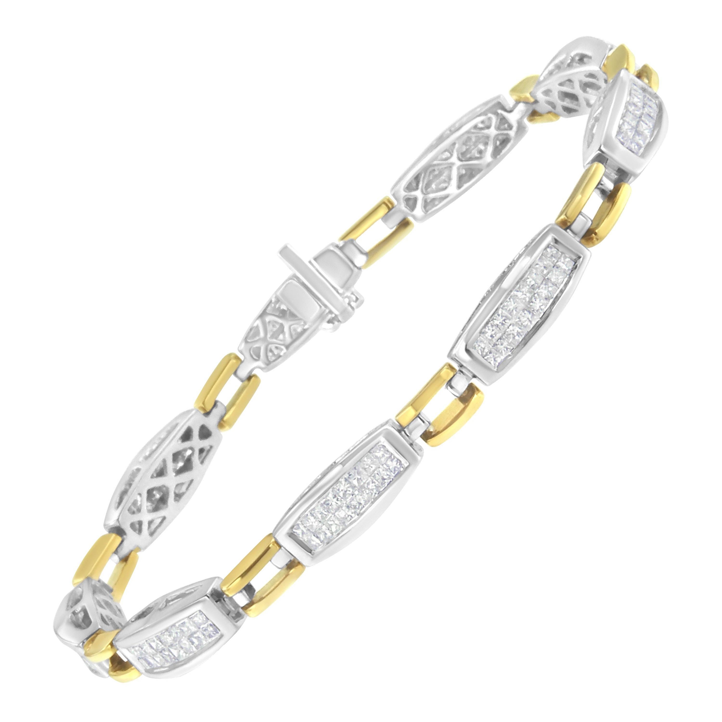 14K Yellow and White Gold 2.0 Carat Channel-Set Diamond X-Link Bracelet For Sale