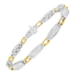 Bracelet à maillons en forme de X en or jaune et blanc 14 carats avec diamants sertis en bande de 2,0 carats