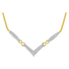 Collar de oro amarillo y blanco de 14 quilates con diamantes en forma de "V" de 2,0 quilates