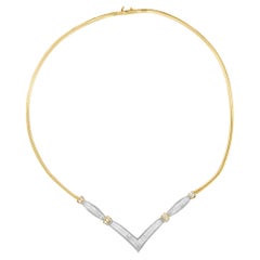 14K Yellow and White Gold 2.00 Carat Diamond ''V'' Shape Statement Necklace