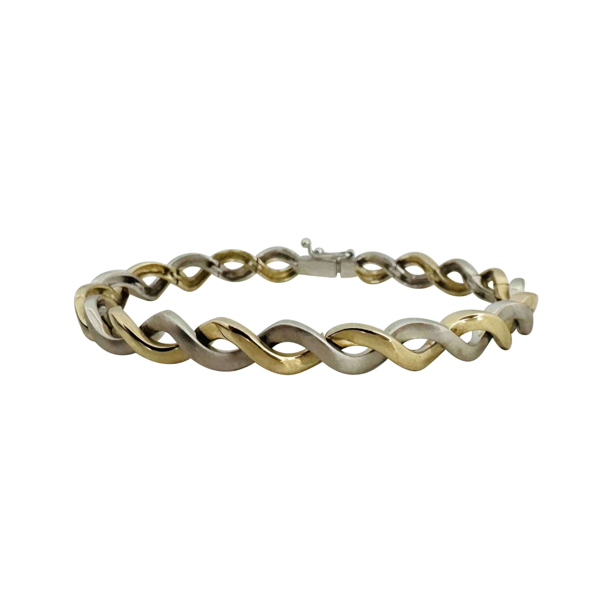 14k Yellow and White Gold 20g Two Tone 6mm Braided Flex Bangle Bracelet 7