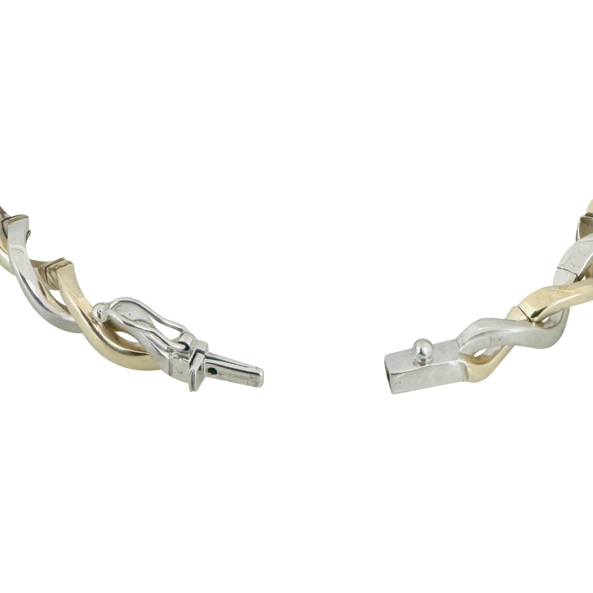 14k Yellow and White Gold 20g Two Tone 6mm Braided Flex Bangle Bracelet 7