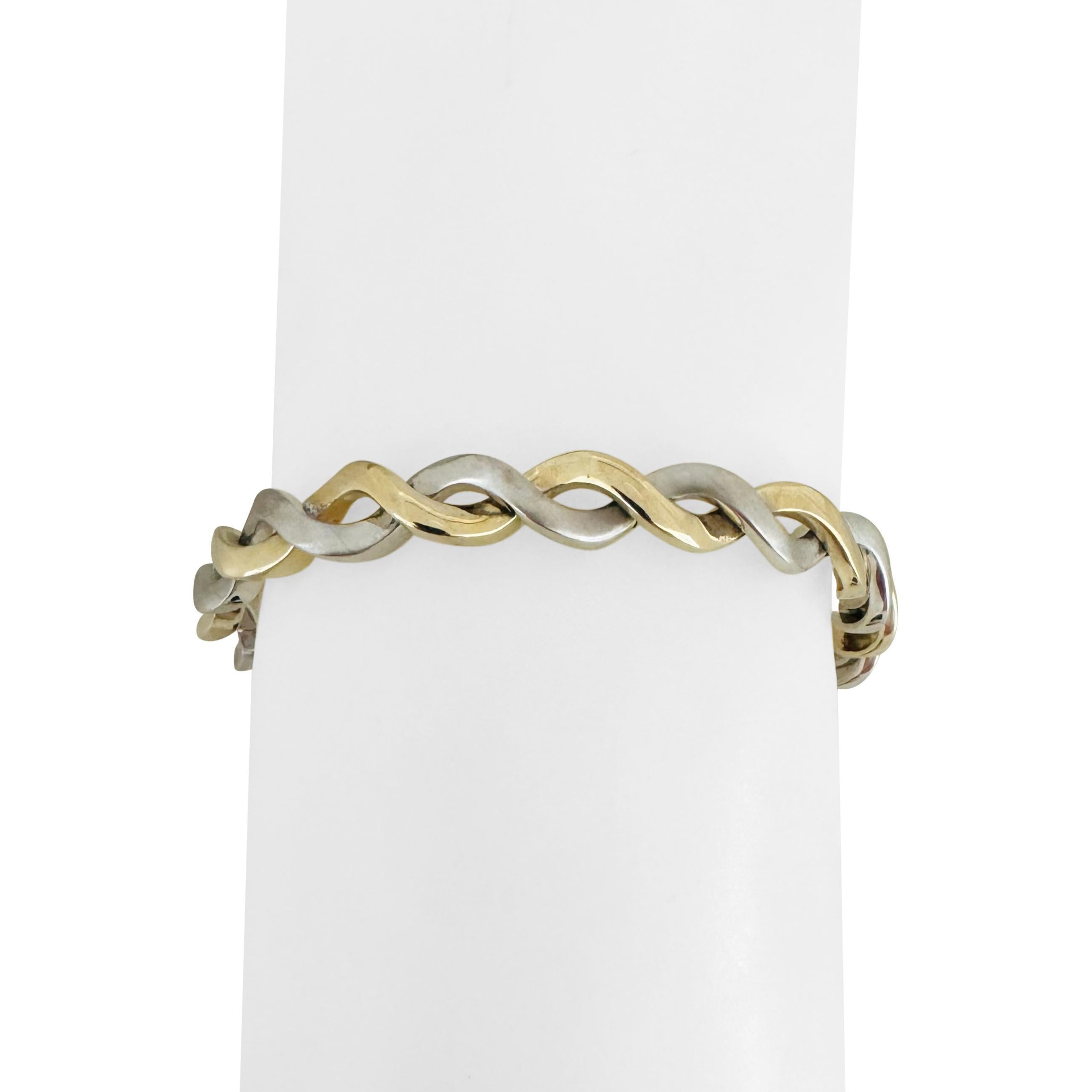 14k Yellow and White Gold 20g Two Tone 6mm Braided Flex Bangle Bracelet 7