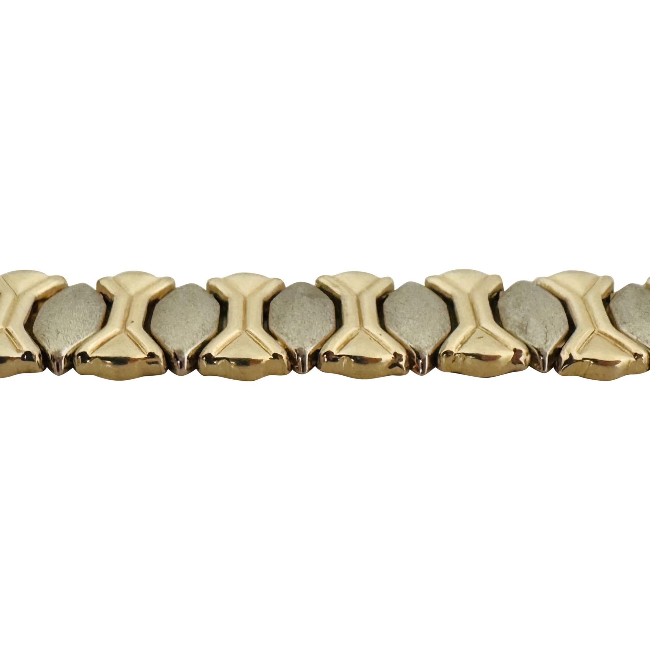 Women's 14k Yellow and White Gold 24.8g Two Tone Fancy Link Bracelet Italy 7.25