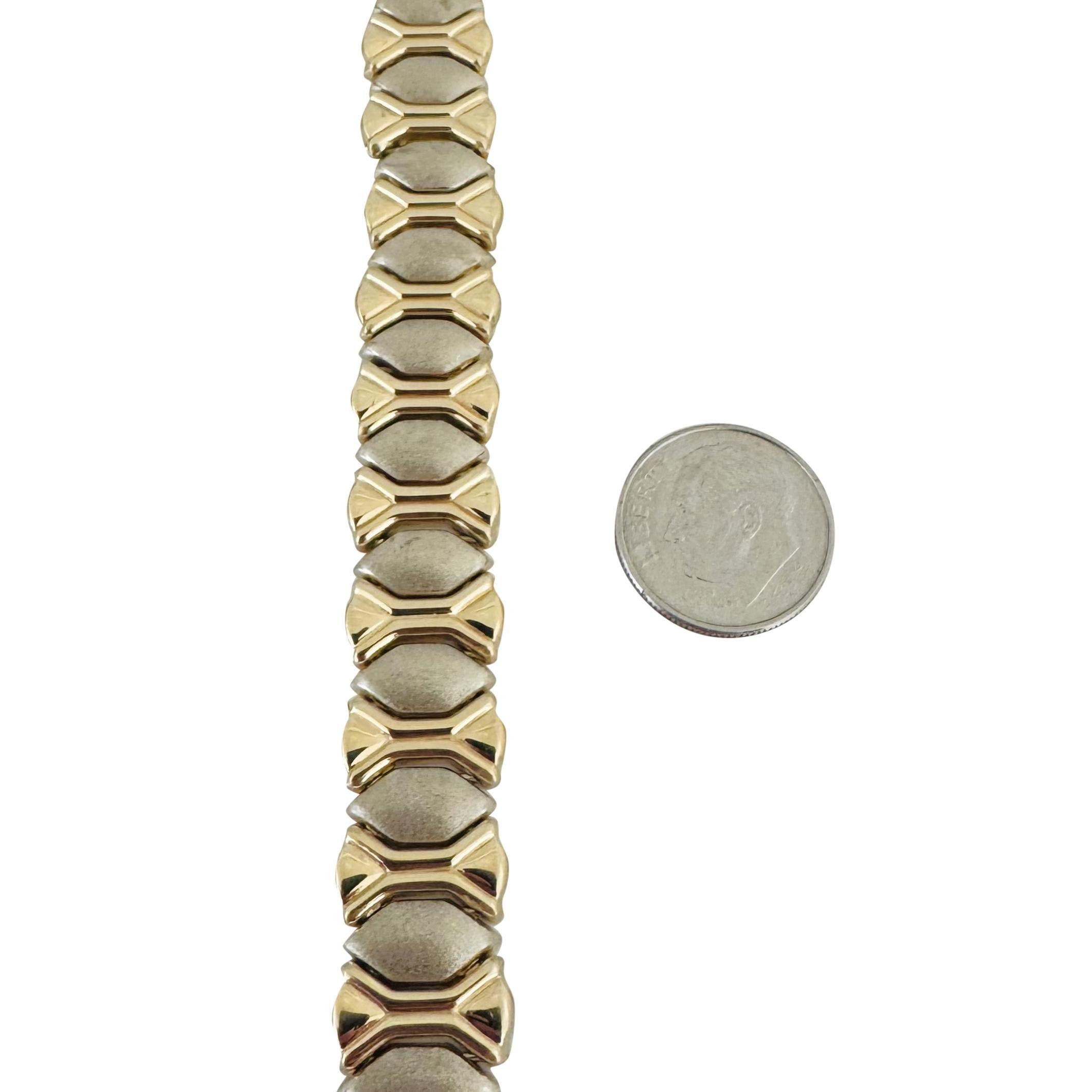 14k Yellow and White Gold 24.8g Two Tone Fancy Link Bracelet Italy 7.25