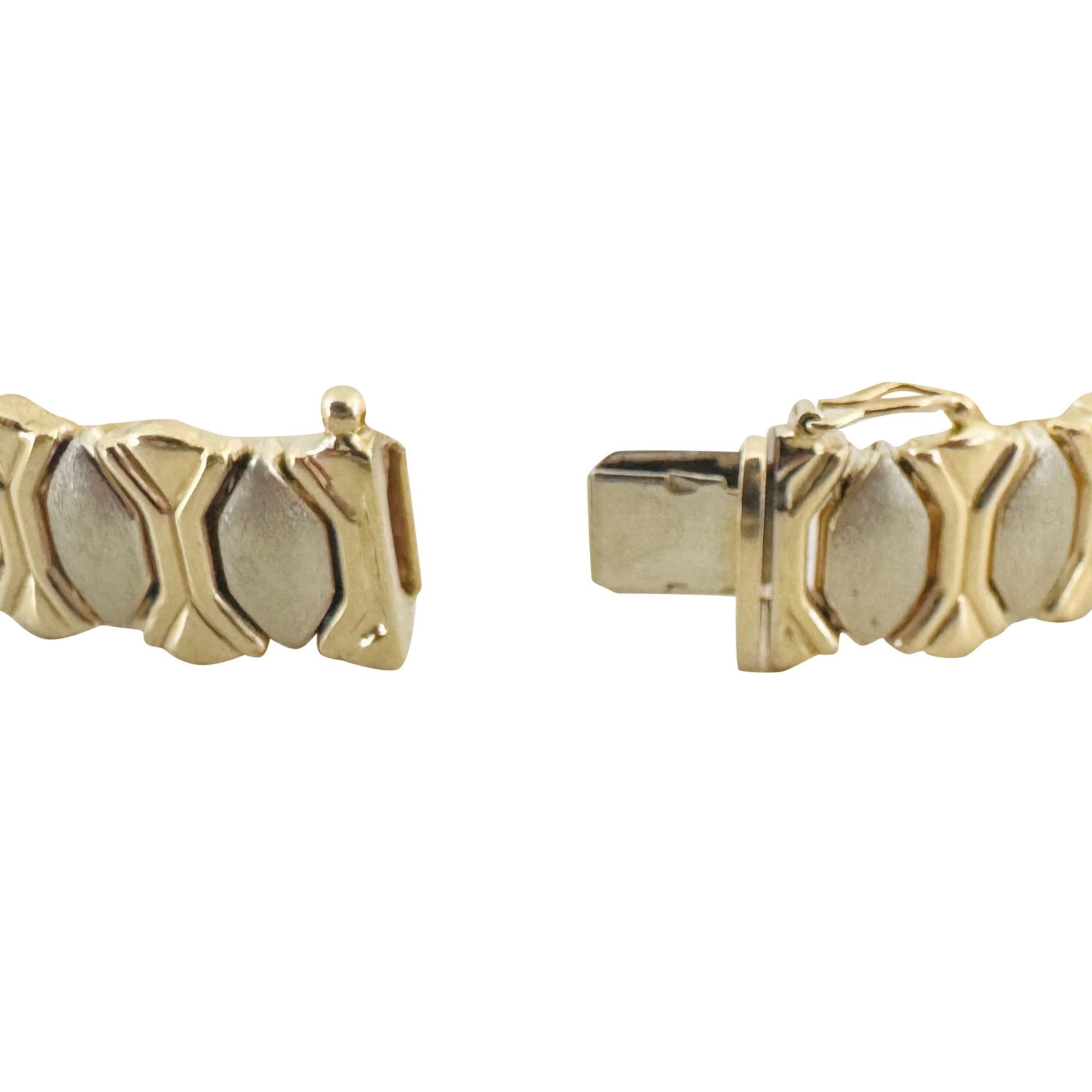 14k Yellow and White Gold 24.8g Two Tone Fancy Link Bracelet Italy 7.25
