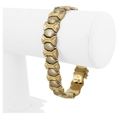 14k Yellow and White Gold 24.8g Two Tone Fancy Link Bracelet Italy 7.25"