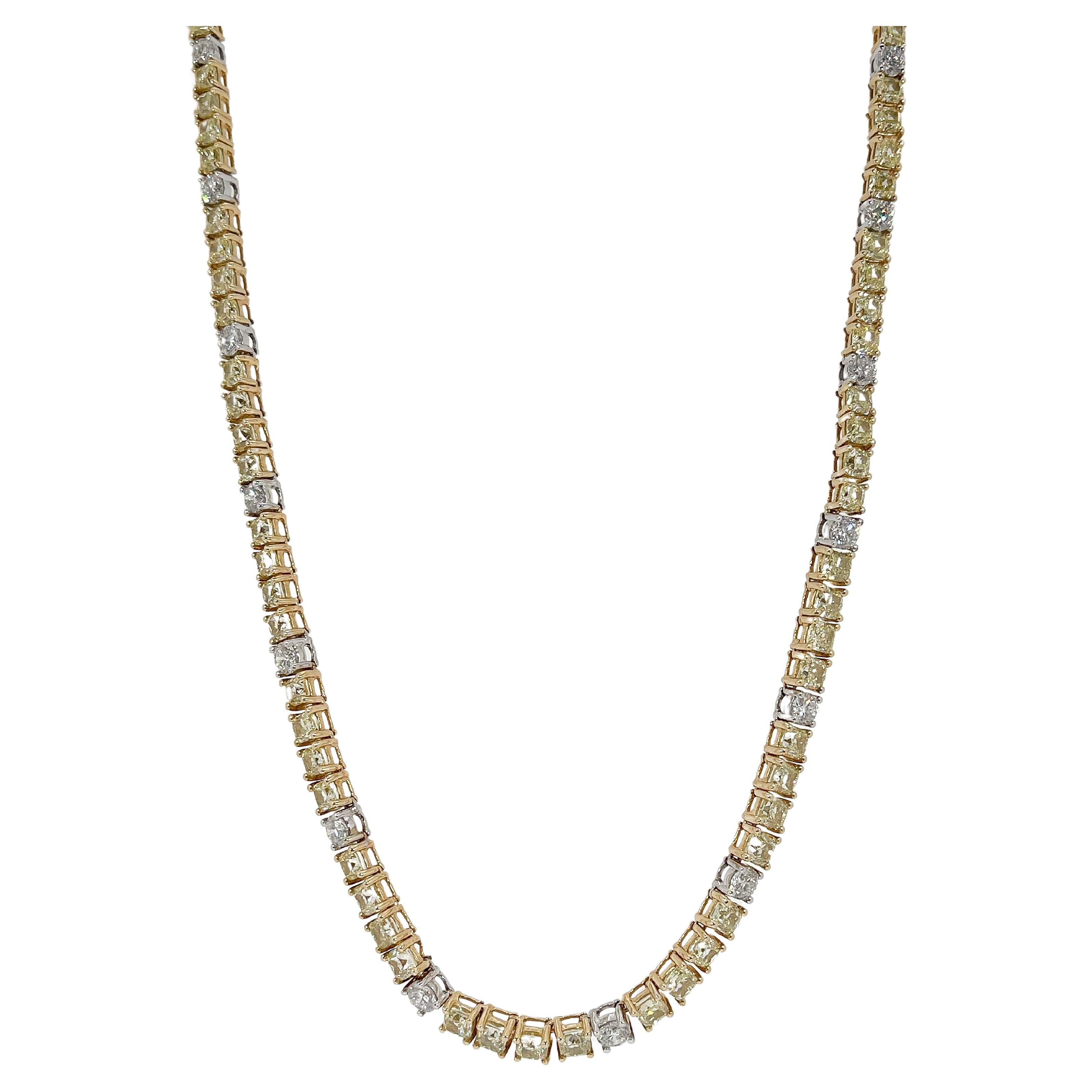 14K Yellow and White Gold 25.07 CTW Diamond Graduated Riviere Necklace  For Sale
