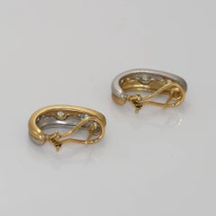 14K Yellow and White Gold 3-Stone Diamond Hoop Earrings 0.60CTW