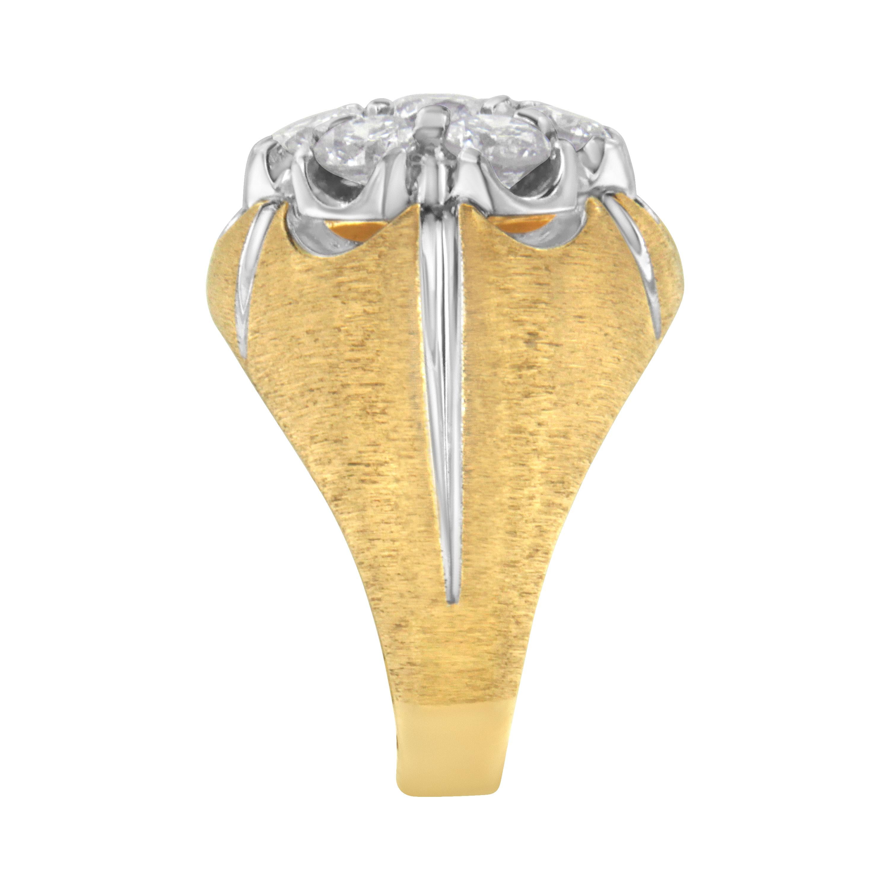 Contemporary 14K Yellow and White Gold 3.0 Carat Diamond Cluster Dome Ring with Matte Finish