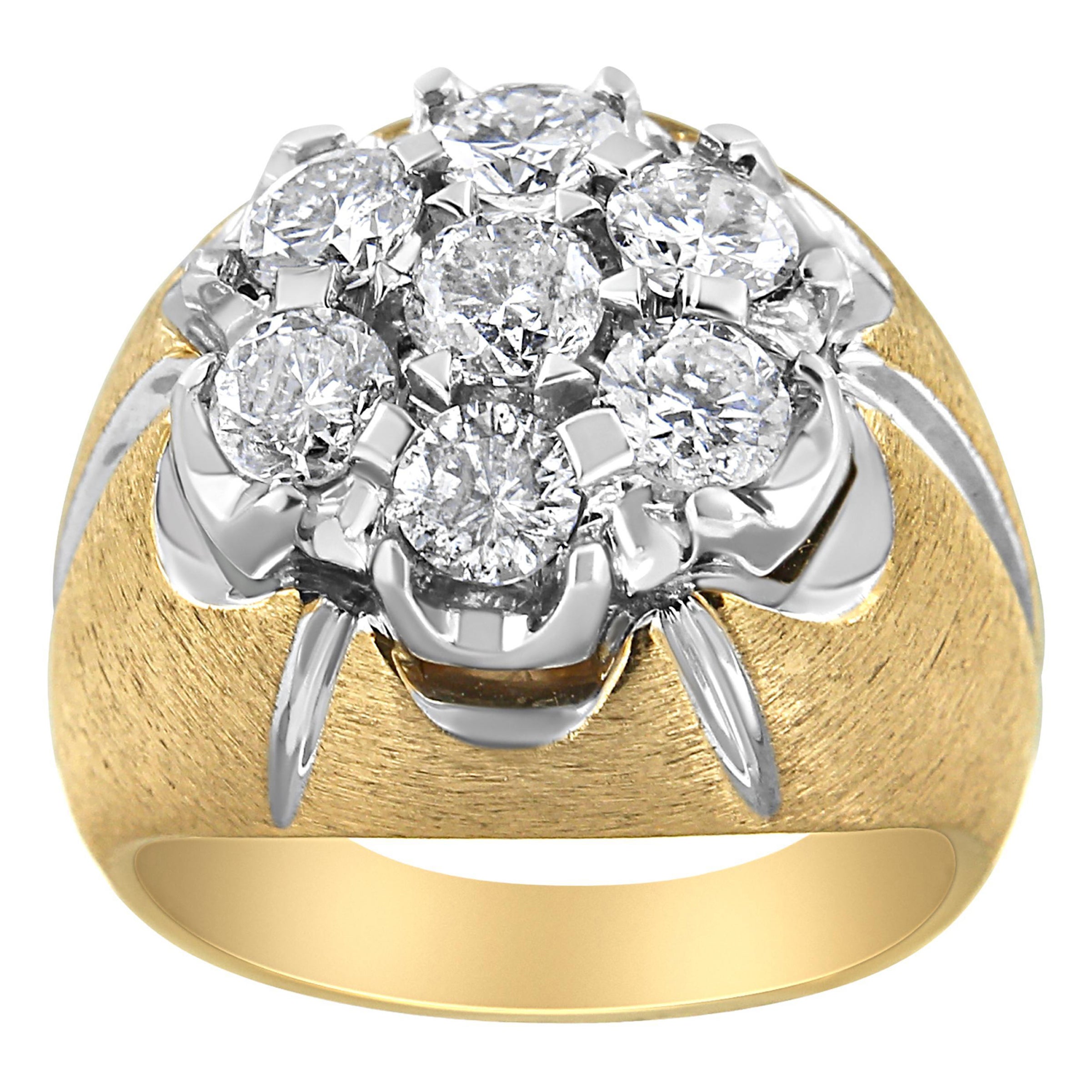 14K Yellow and White Gold 3.0 Carat Diamond Cluster Dome Ring with Matte Finish
