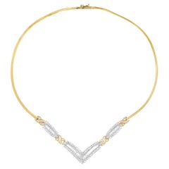 14K Yellow and White Gold 3.00 Carat Diamond "V" Shape Necklace