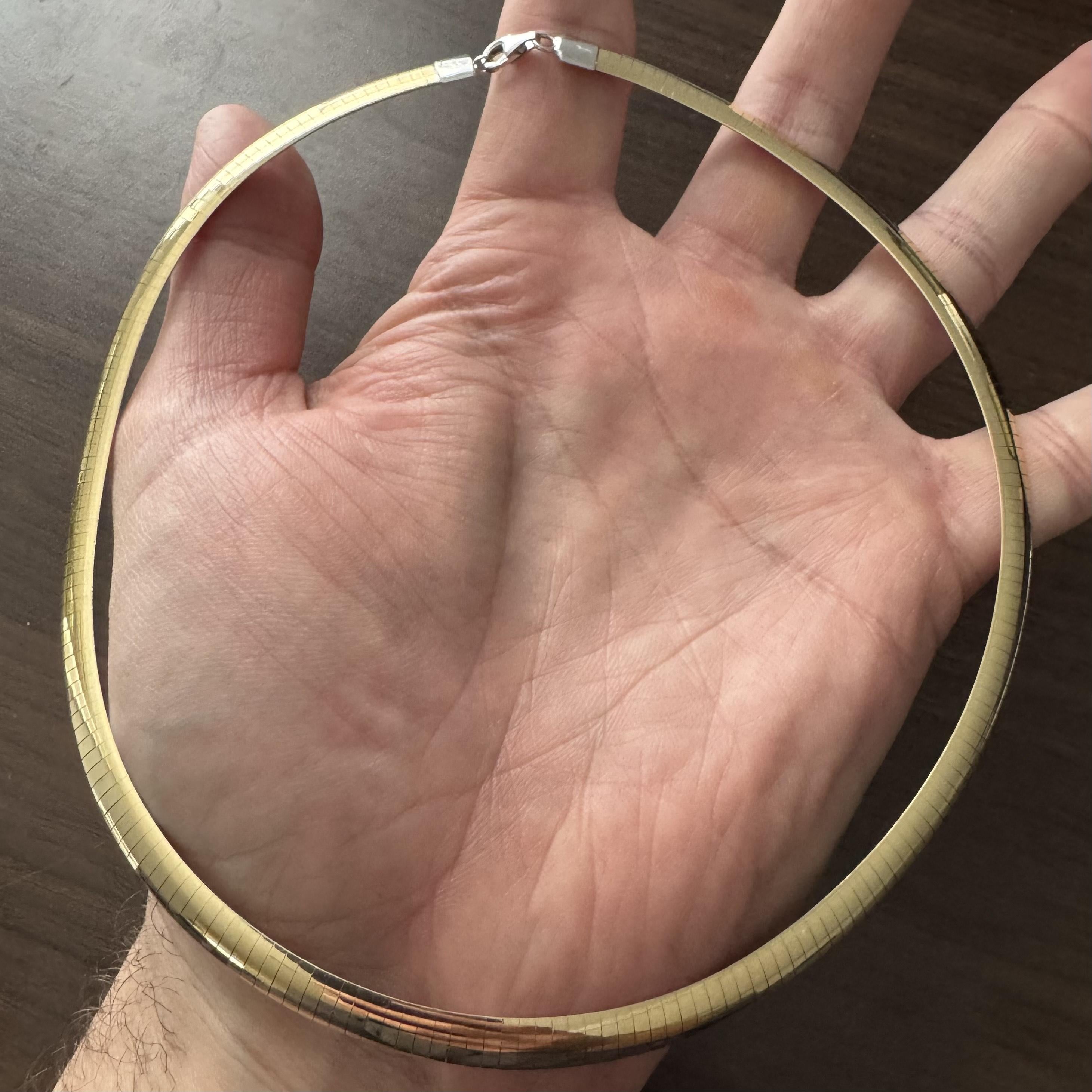 14k Yellow and White Gold 35.4g Reversible 6mm Omega Link Necklace Italy 16