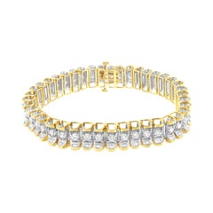 14K Yellow and White Gold 5 Carats Round & Baguette Diamond Tennis Bracelet