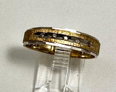 14k Gelb- und Weißgold 5mm breite Diamant Florentine Finish Band Ring Größe 10