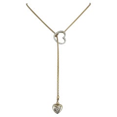14k Yellow and White Gold and 1ct Diamond Heart Lariat Pendant Necklace 24"