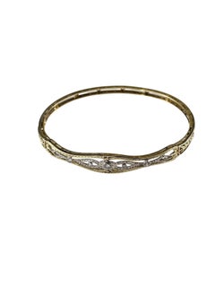 14K Yellow and White Gold and Diamond Filigree Bangle Bracelet #24897