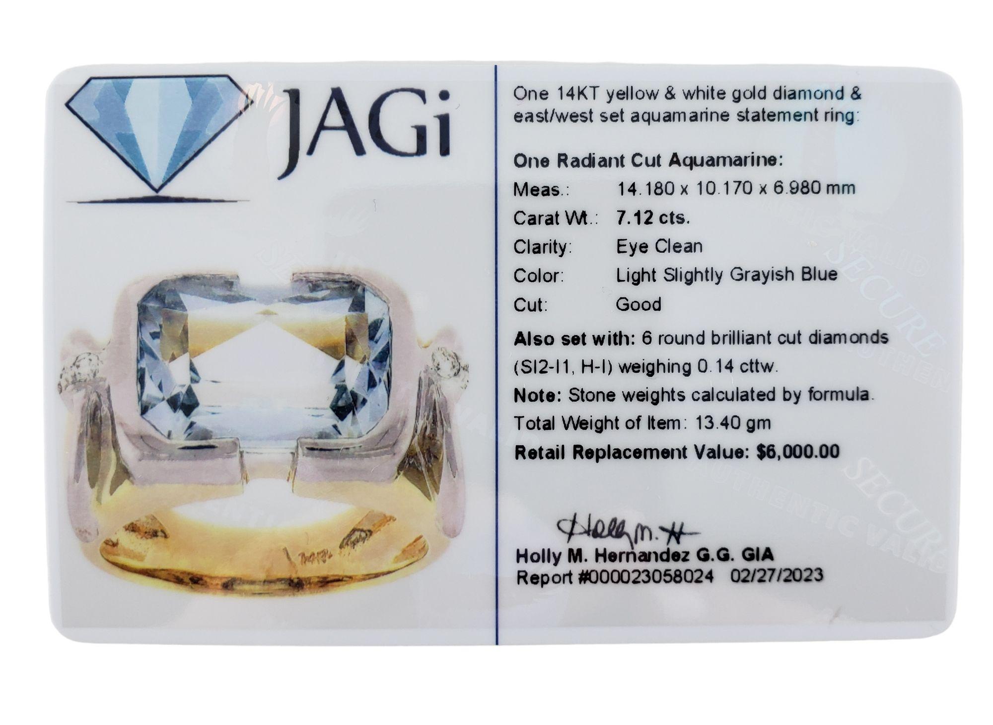 14k Gelb und Weißgold Aquamarin und Diamant-Ring #13906 im Angebot 1