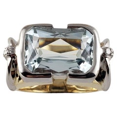 Bague aigue-marine et diamants 14 carats n°13906