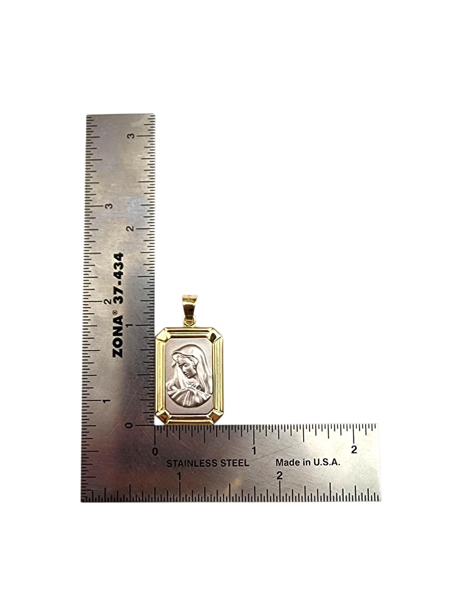 Ciondolo della Madonna in oro giallo e bianco 14K #22344 in vendita 5