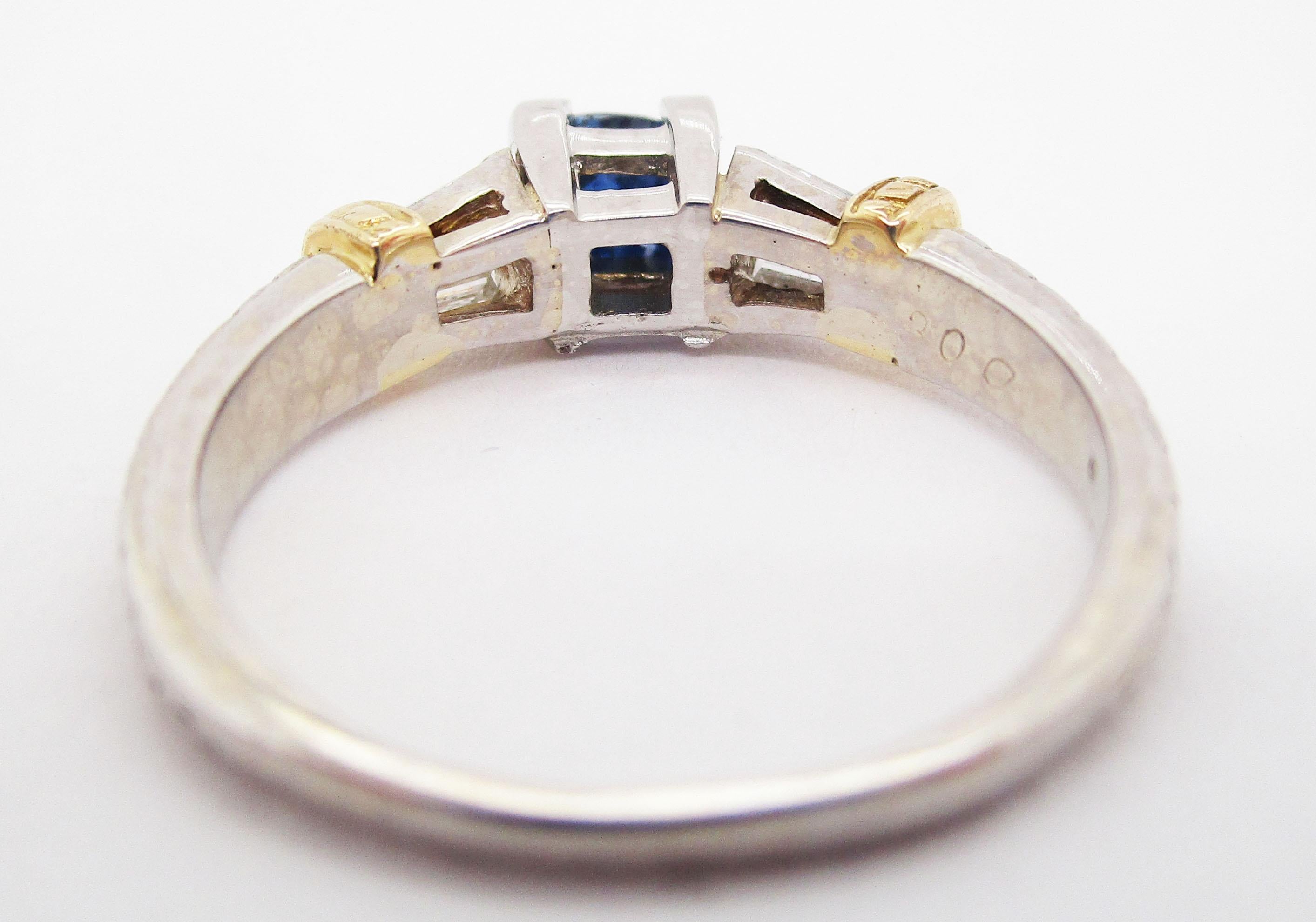 14k Yellow and White Gold Blue Sapphire and Diamond Engagement Ring For Sale 1