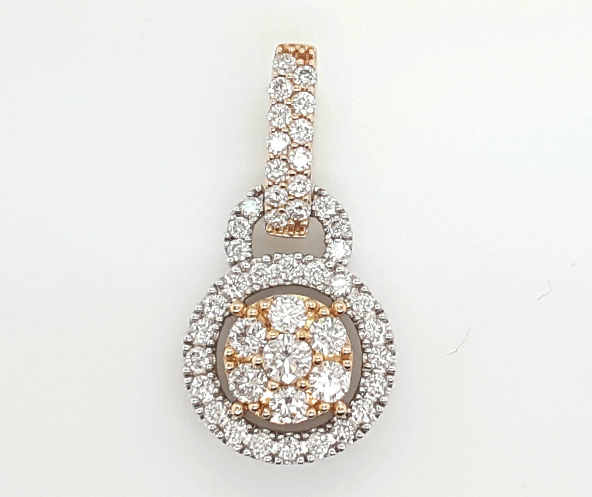 14K Yellow and White Gold Cluster Diamond Pendant with Halo and Diamond Bail For Sale 2