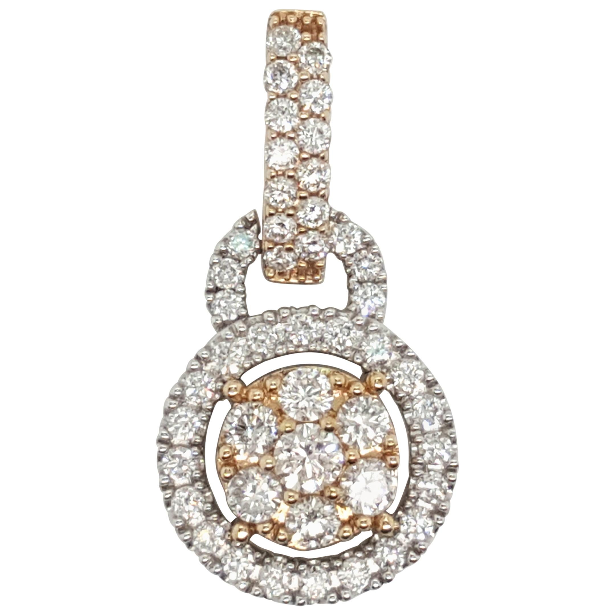 14K Yellow and White Gold Cluster Diamond Pendant with Halo and Diamond Bail For Sale