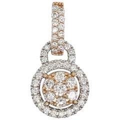 14K Yellow and White Gold Cluster Diamond Pendant with Halo and Diamond Bail