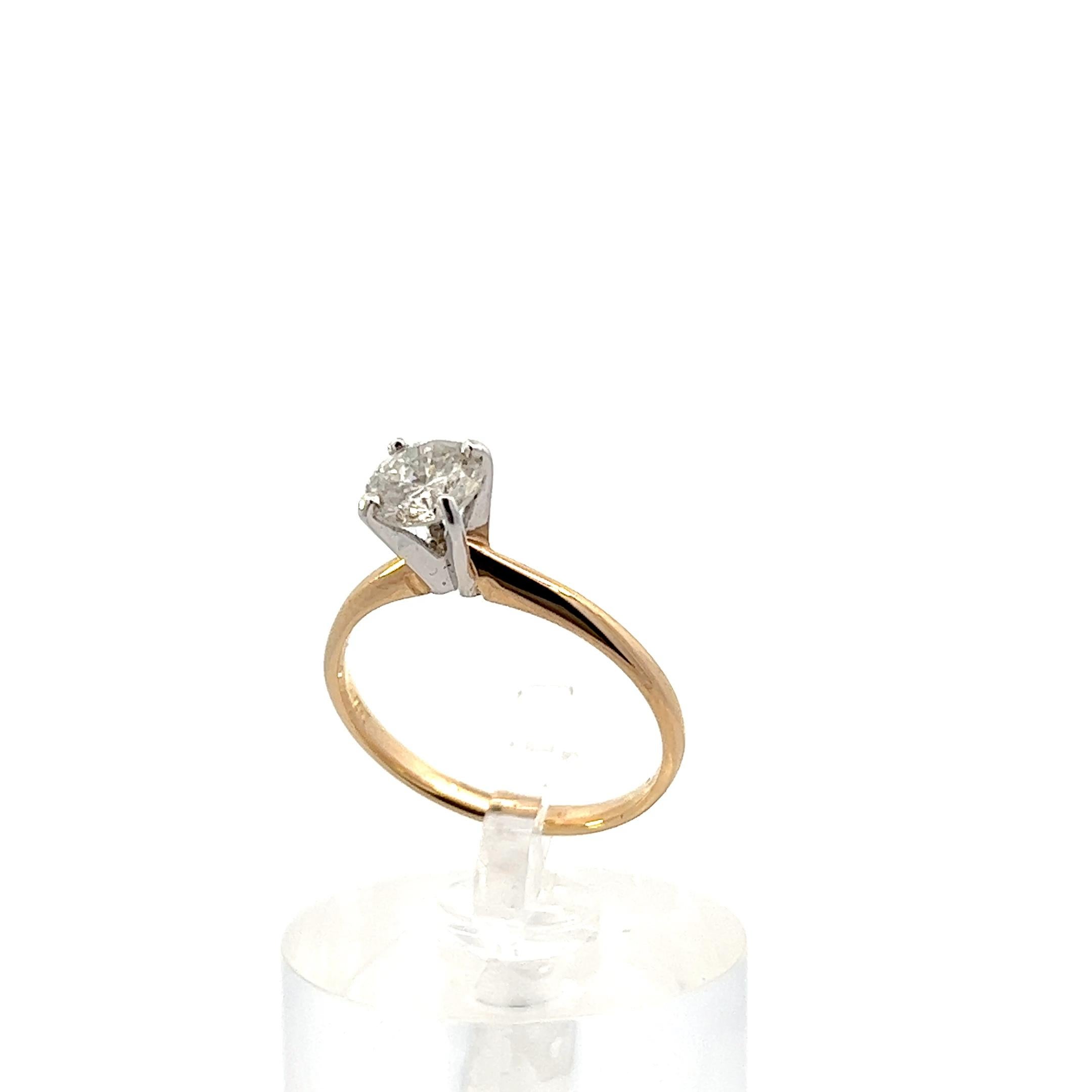 14K Yellow and White Gold Contemporary Diamond Solitaire Ring  For Sale 3