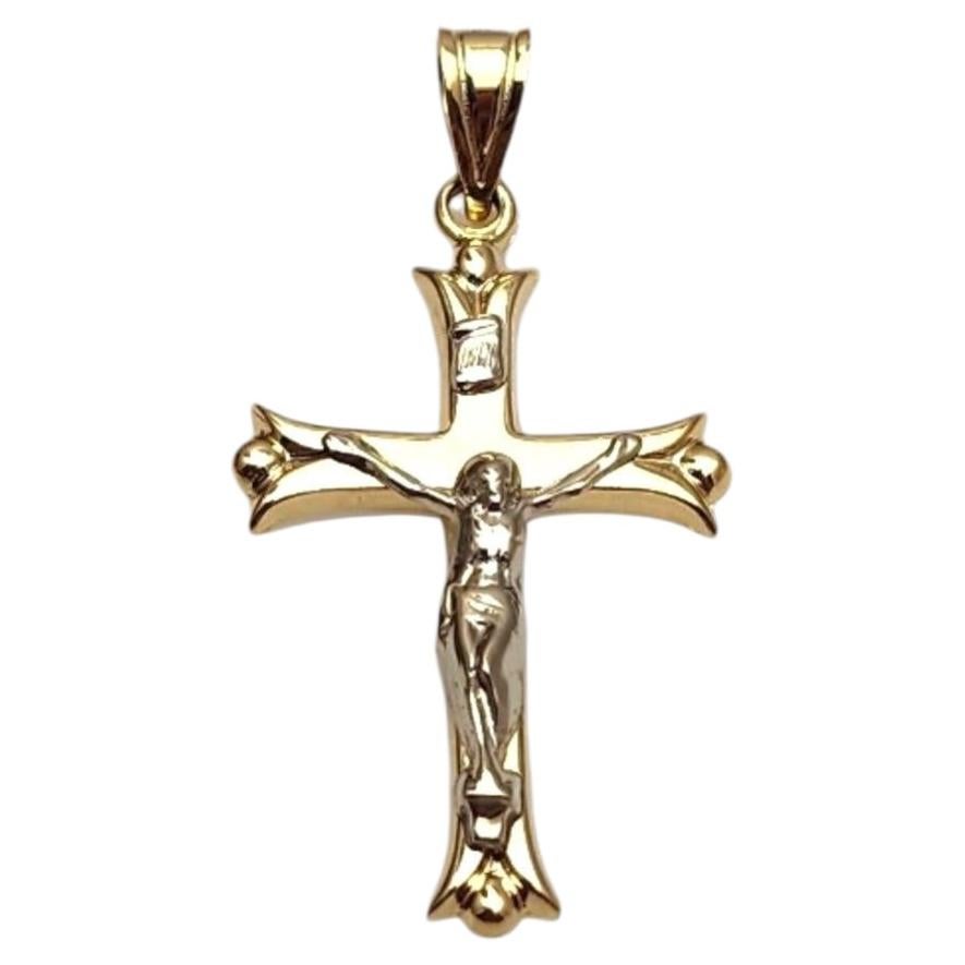 14K Yellow and White Gold Crucifix Pendant #25304 For Sale
