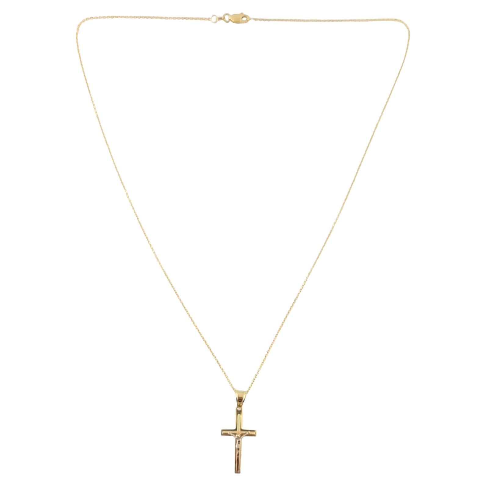  14K Yellow and White Gold Crucifix Pendant Necklace #14976 For Sale