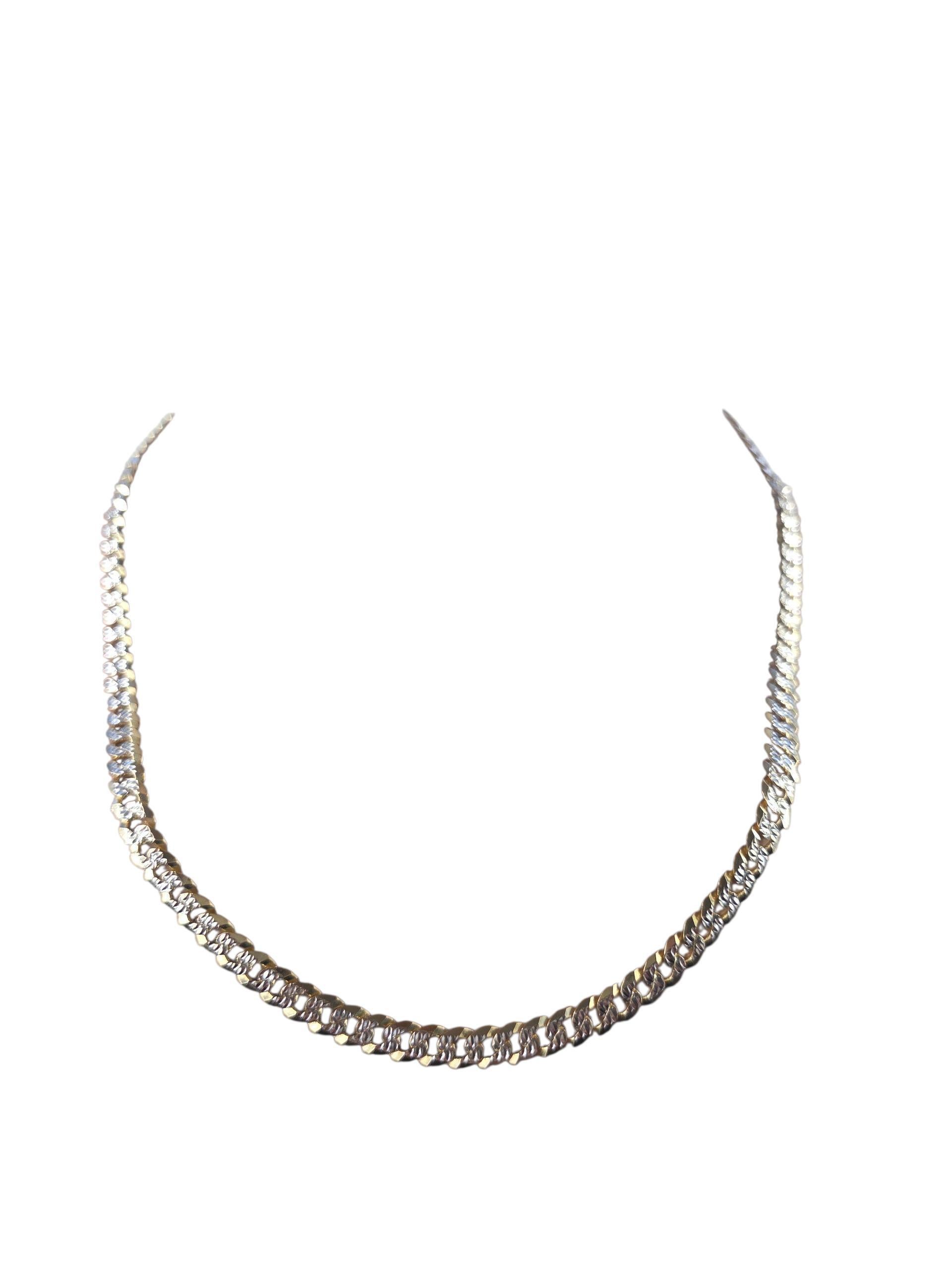 Chaîne à maillons cubains en or jaune et blanc 14K #23860 en vente 4