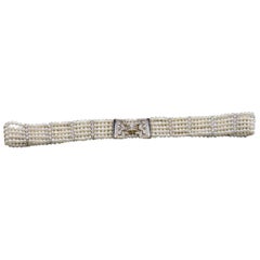 14K Yellow and White Gold Cultured Pearl and Diamond Choker with Sapphire Accent