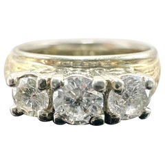 14k Yellow and White Gold Custom Made Natural Diamond Trinity Ring 0.66TCW