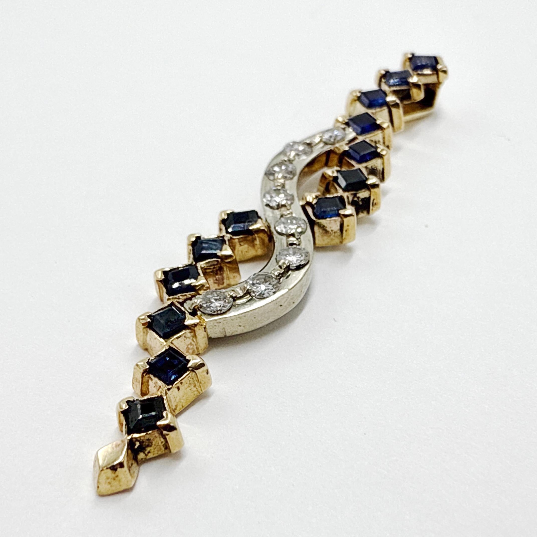 14K Gelb- und Weißgold Custom Saphir und Diamant-Anhänger - 2,04ctw (Carréeschliff) im Angebot