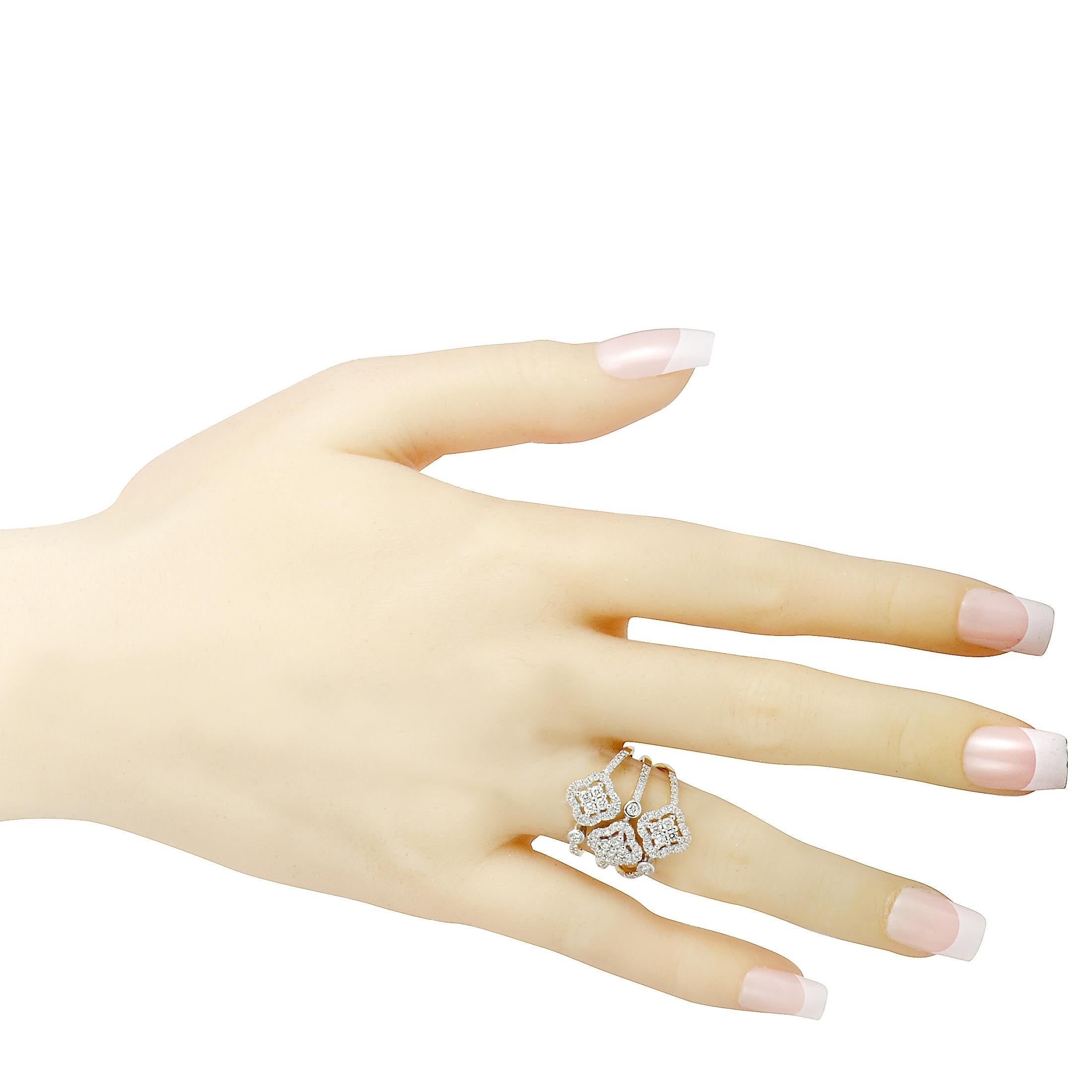 Women's 14 Karat Yellow and White Gold Diamond 3 Flower Ring