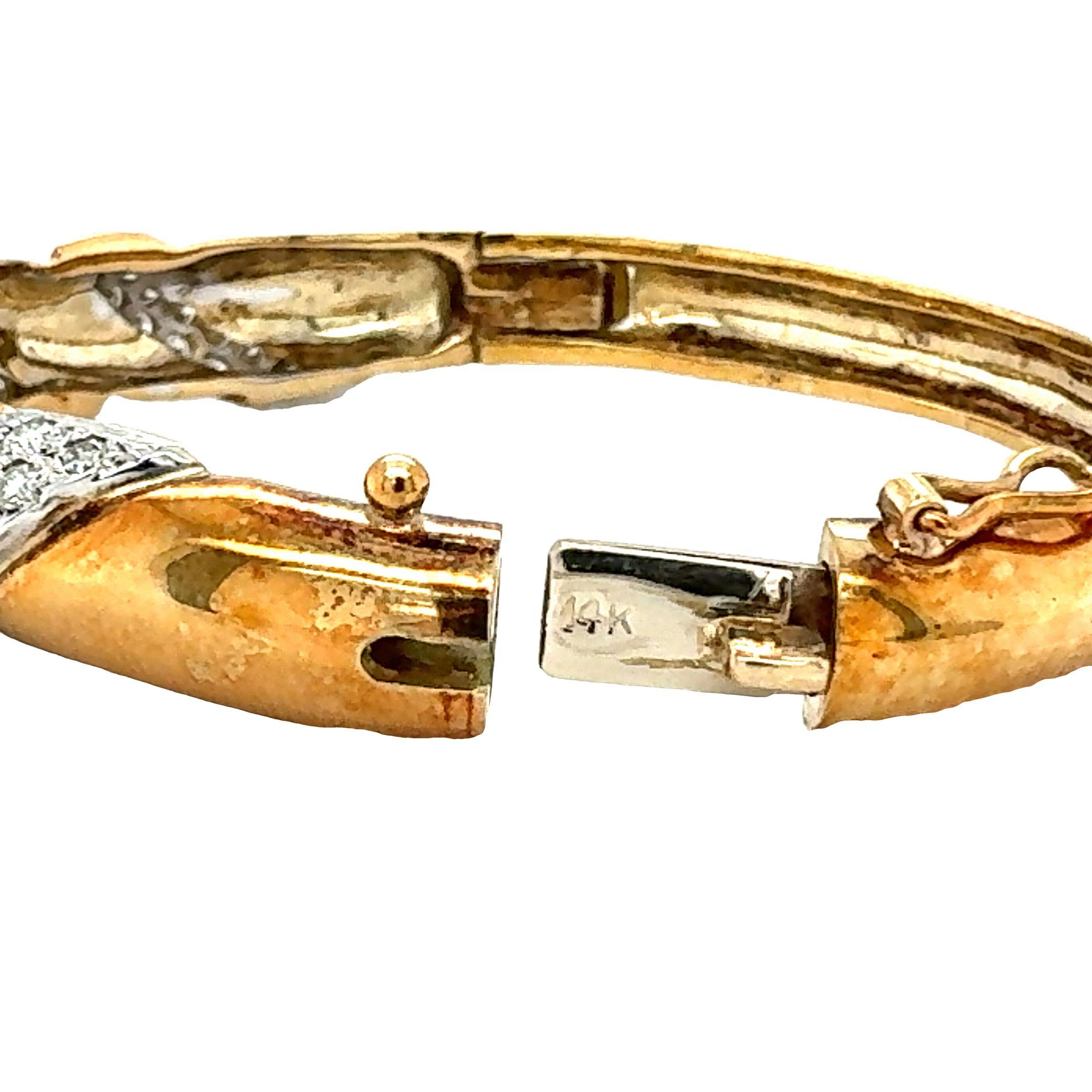 Women's 14K Yellow and White Gold Diamond Bangle Bracelet For Sale