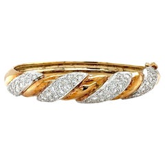 14K Yellow and White Gold Diamond Bangle Bracelet