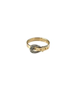 14K Yellow and White Gold Diamond Belt Buckle Ring Size 6.25 #25195