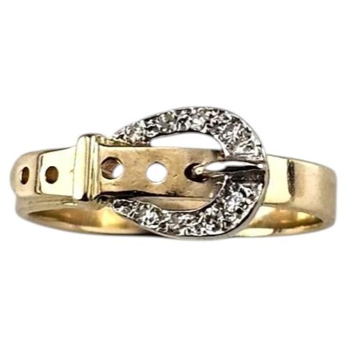 14K Yellow and White Gold Diamond Belt Buckle Ring Size 6.25 #25195