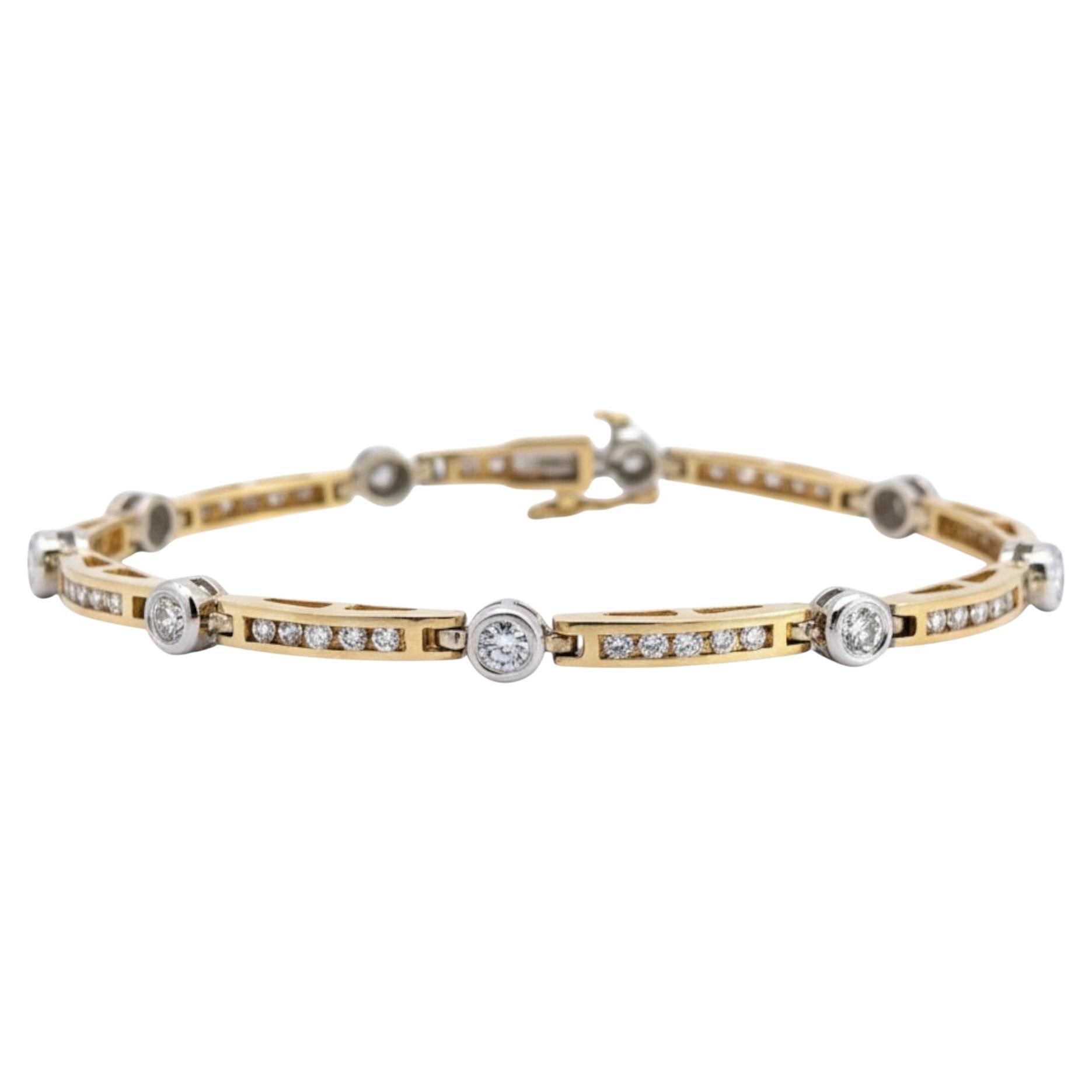 Bracciale di diamanti in oro giallo e bianco 14K con 1,75 carati di peso totale