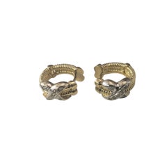 14K Yellow and White Gold Diamond Cable Hoop Earrings #22586
