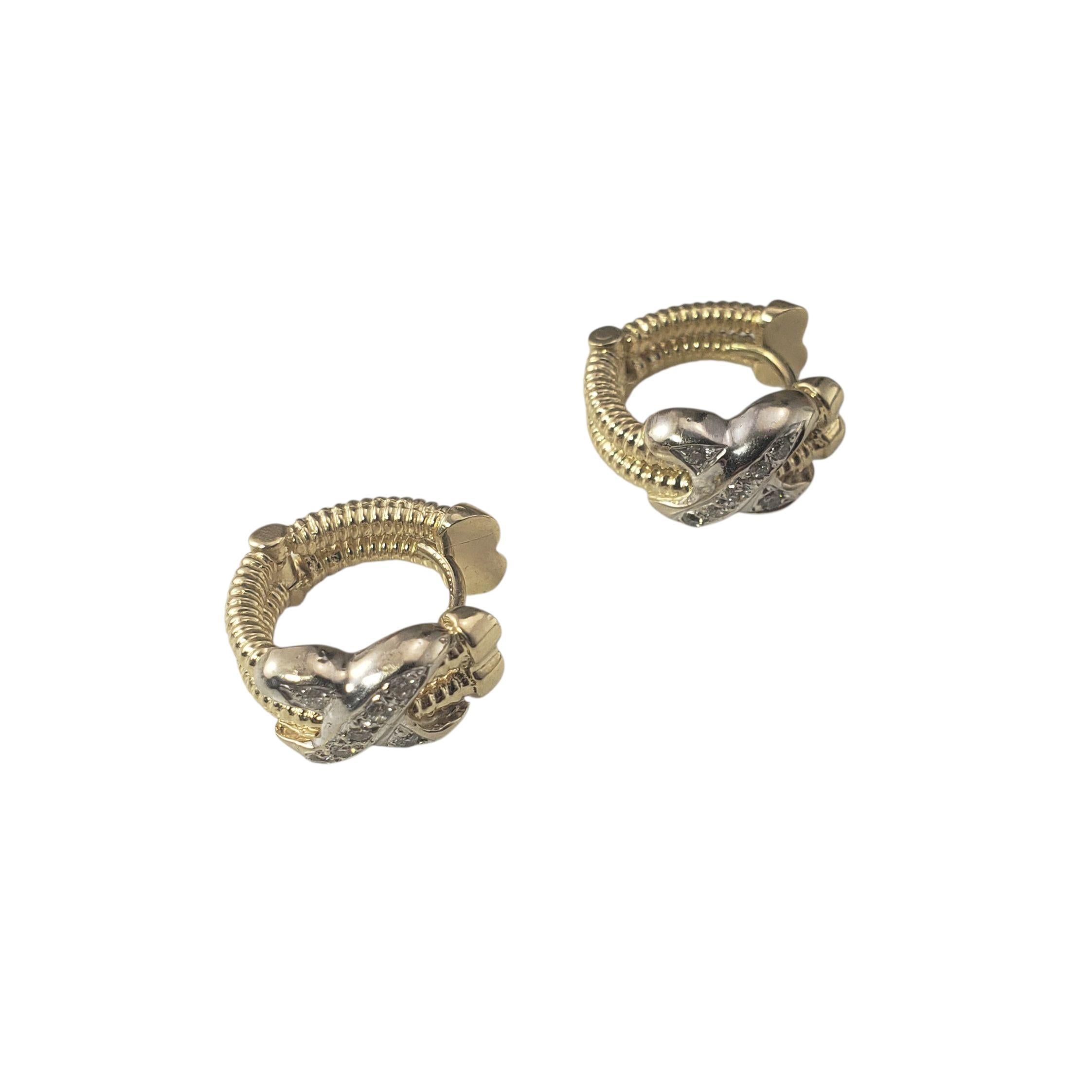 Brilliant Cut 14K Yellow and White Gold Diamond Cable Hoop Earrings #22586 For Sale