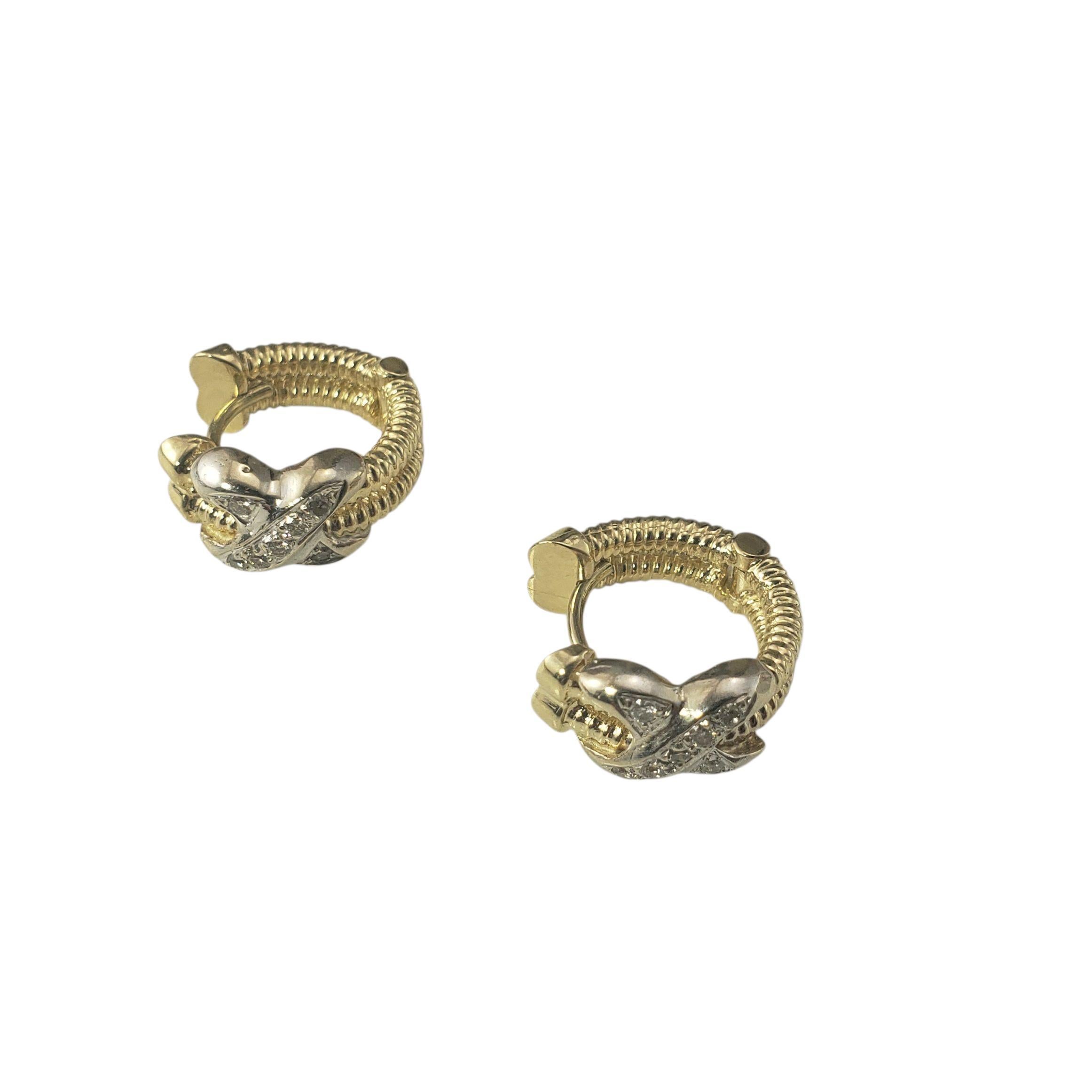14K Yellow and White Gold Diamond Cable Hoop Earrings #22586 In Good Condition For Sale In Washington Depot, CT